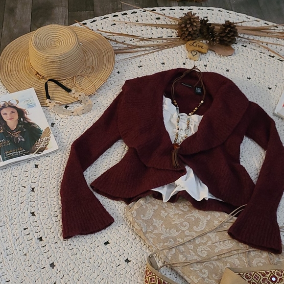 MAROON SIZE SM LONG SLEEVES SWEATER BRAND MODA - Picture 13 of 16